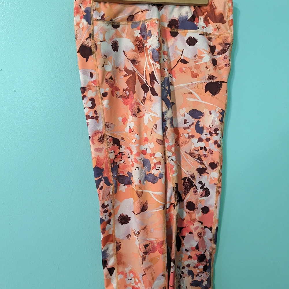 Tek gear floral leggings large cropped capris neon orange